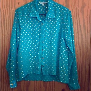 Sea green Blouse with gold dots